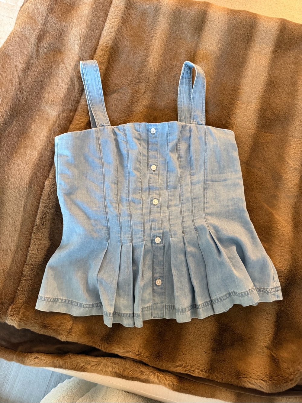 Veronica Beard Light Blue Denim Peplum Camisole